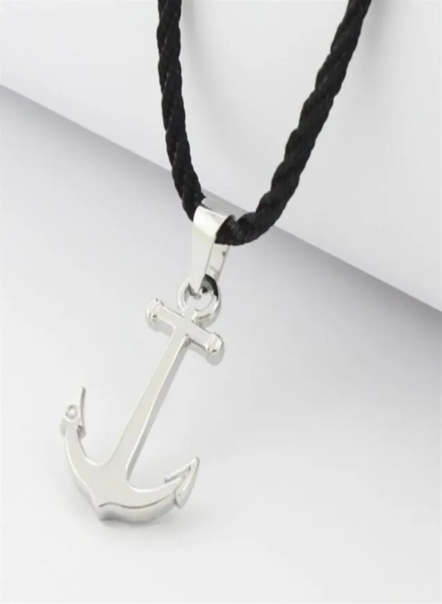 Runda Fashion IP Black en acier inoxydable Sailor Anchor Pendant Collier pour hommes bijoux avec corde en nylon 201013239c6811891