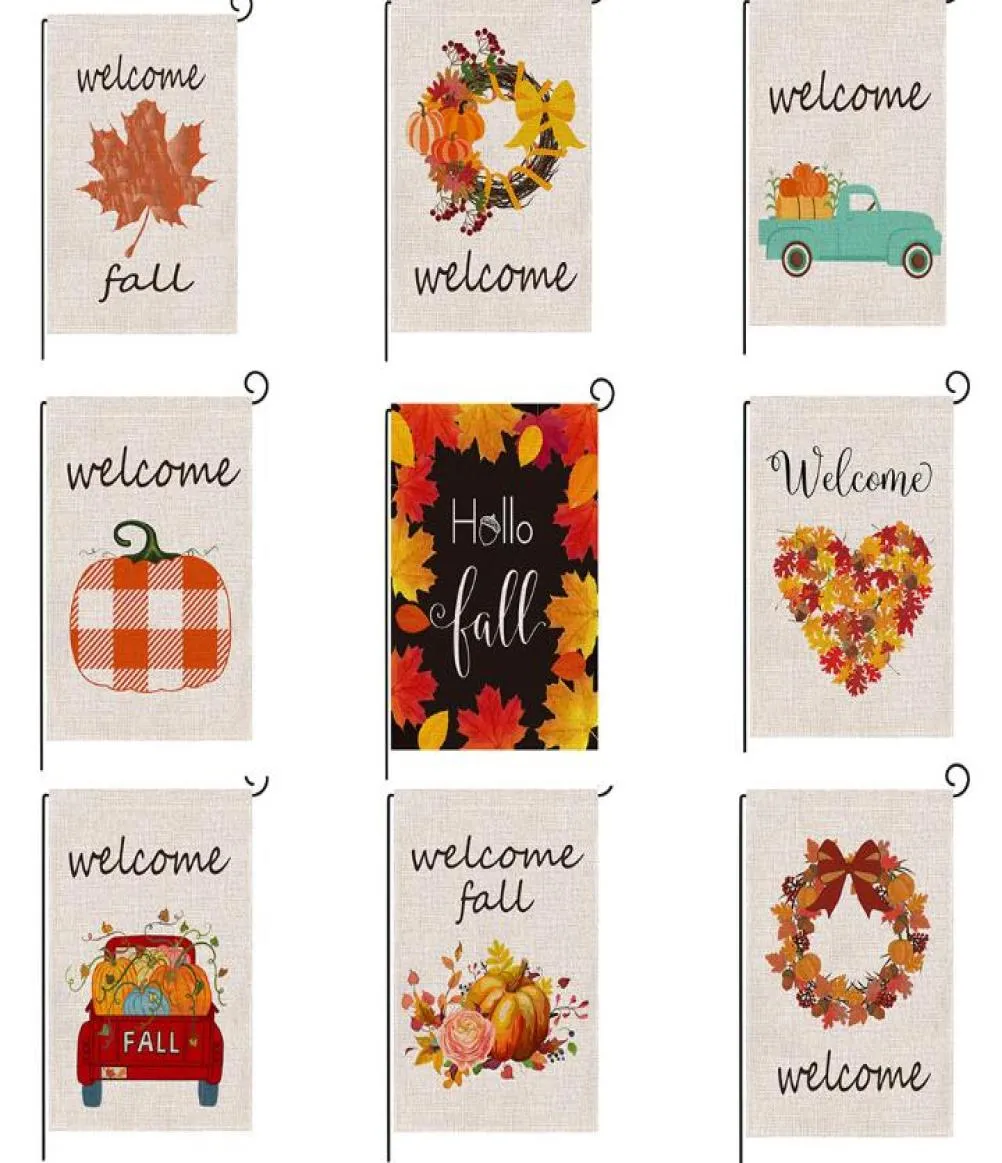 60pcs Welcome Pumpkin Printings Flags de jardin 47 * 32 cm en automne lin suspension de bannières extérieures à domicile décorations de fête à domicile Supplies5079415