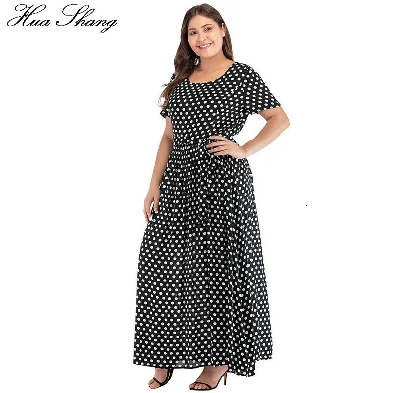 Vestido de tamanho grande mulheres de verão de manga curta Polca impressão boho praia vestidos com cinto túnica solta maxi long 240420