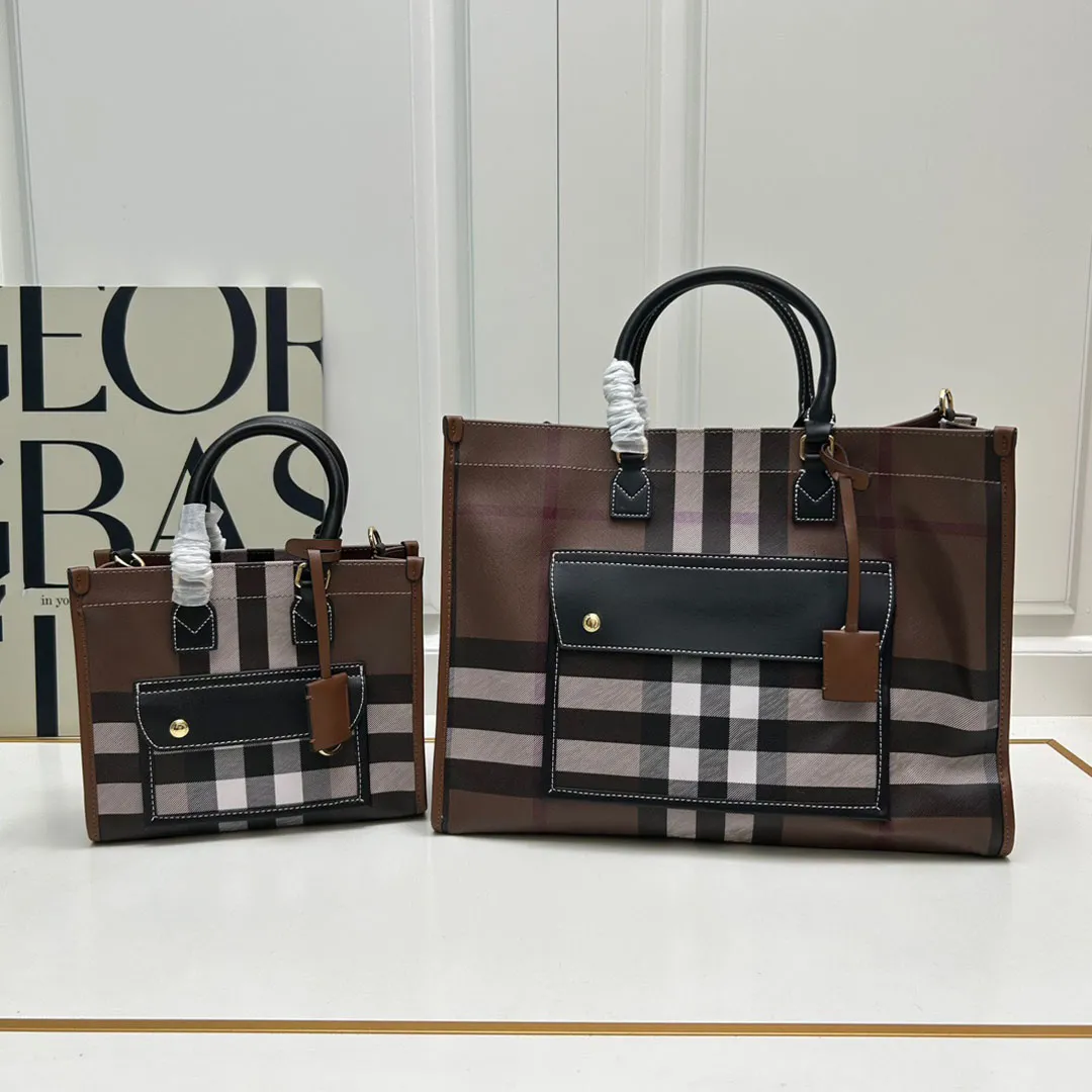 Lyxdesignersväskor Freya Classic Birch Brown Plaid Tote Bag Mirror Quality Women's Crossbody Bag Shopping Bag Business Leisure Fashion Bag