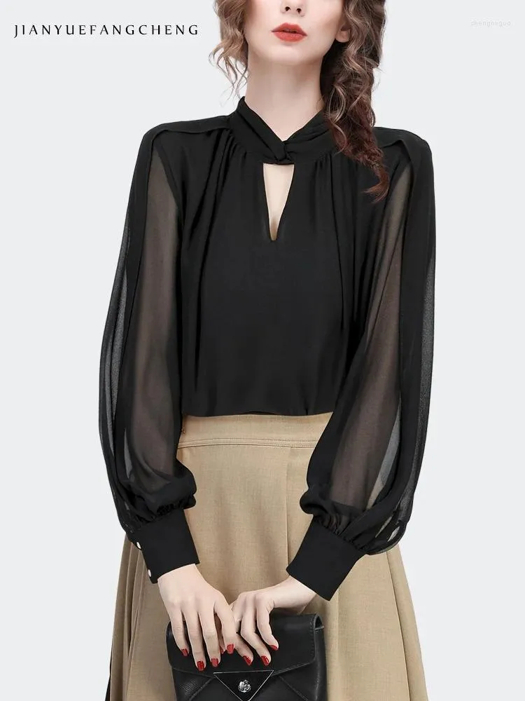 high neck chiffon blouse