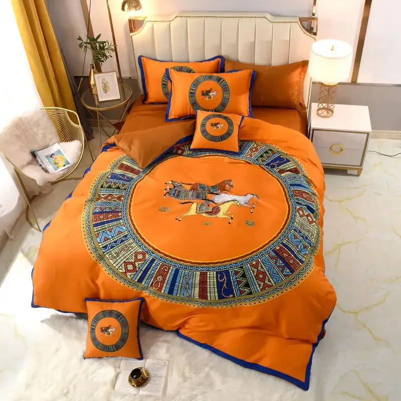 Set da letto da letto da 4 pezzi set 60s satinato pieno egiziano in cotone cotone cotone re size europeo copertura in stile cavallo piatto e lettino aderente