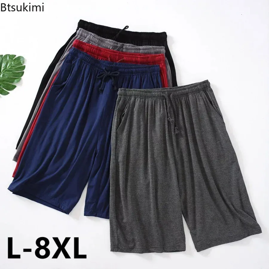 Plus Size 7XL 8XL Casual Sleep Shorts for Men Casual Modal Mens Pajamas Shorts Summer Soft Five Points Cotton Beach Shorts Male 240409