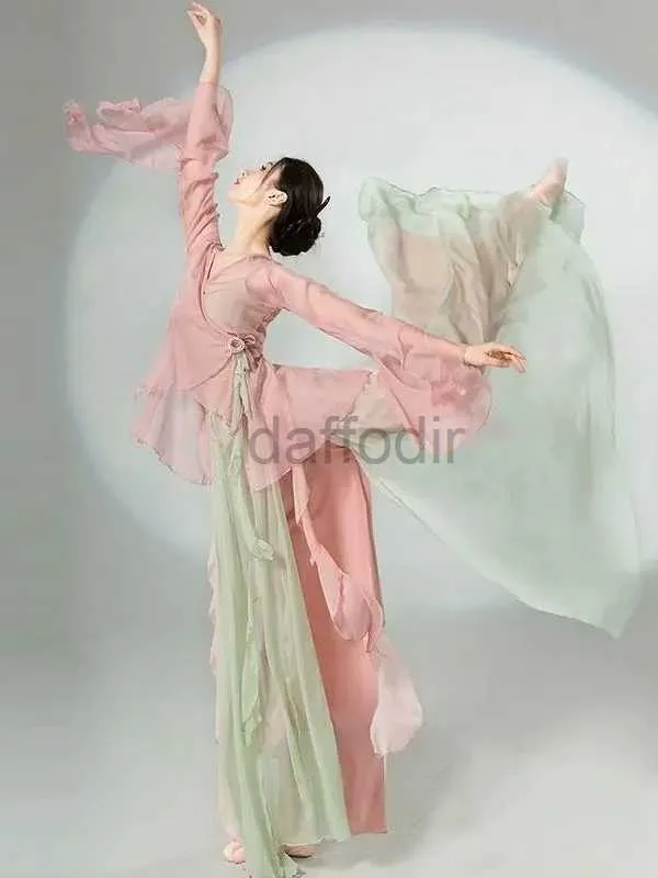 Bühnenbekleidung chinesisches klassisches Tanzkleid fließend chinesischer Stil Halbrock Chiffon Stage Performance Kostüm D240425
