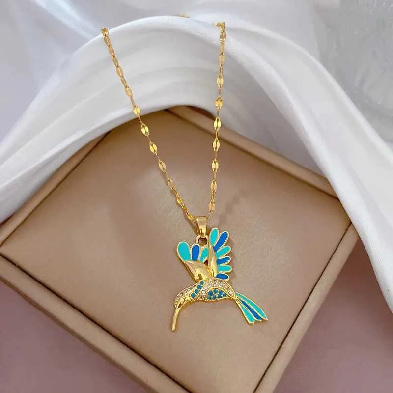 Collar de acero esmaltado con colgante de pájaro Kivid, cadena larga, gargantilla, joyería de moda con esmalte animal para mujer y niña, regalo_voghion.com