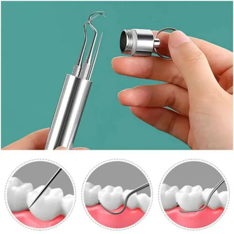 7strostfritt stål tandpetare set tandtrådning återanvändbar tandpetare bärbar tandpetare tandtrådens renare oral rengöring