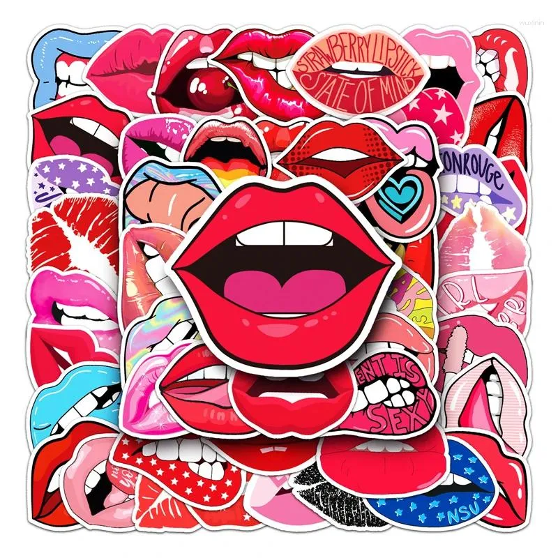 Wrap Prezent 50pcs Lips Anime Dzieci Scrapbooking Naklejki Wodoodporne PVC Guitar Guitar Suitcase Funny Kids Toy