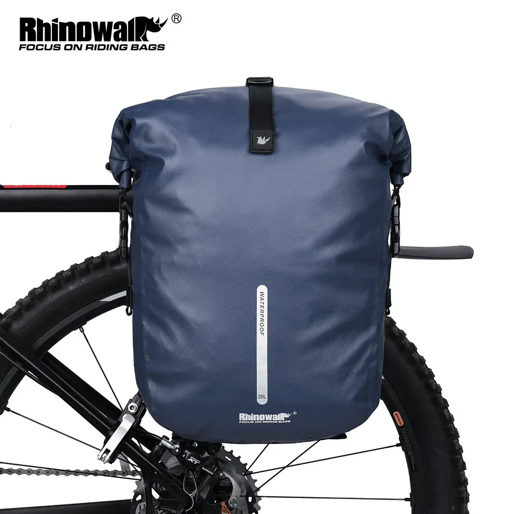 Sacca per biciclette Rhinowalk Bike impermeabile per pannier 20L Multifunzionale rack posteriore Blu Black Travel Cycling 240411