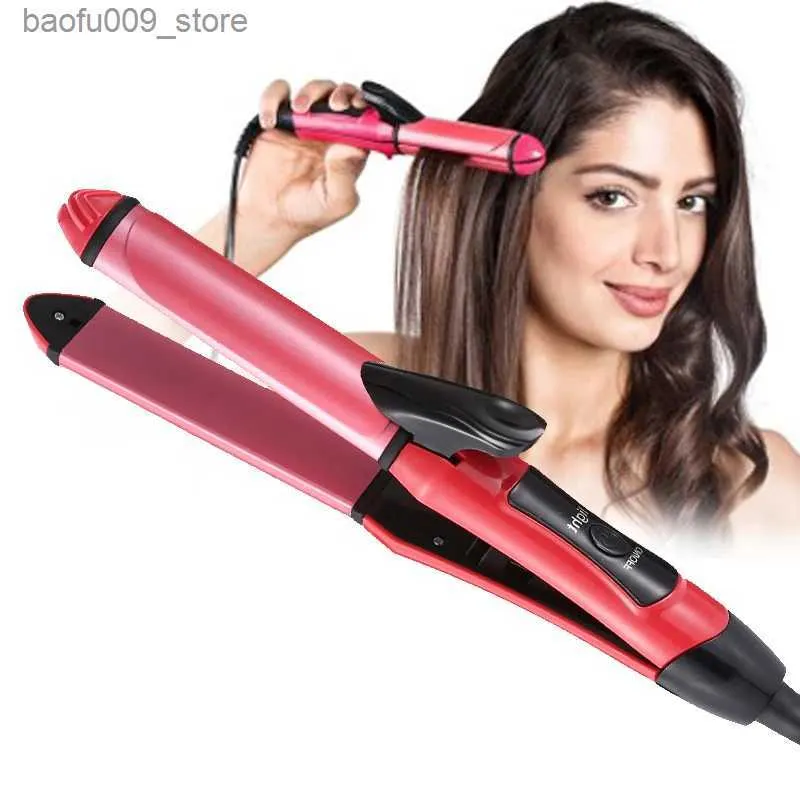 Curling Irons JINDING 2-in-1 straightener curler ceramic flat iron and care styling tool 110-220V Q240425