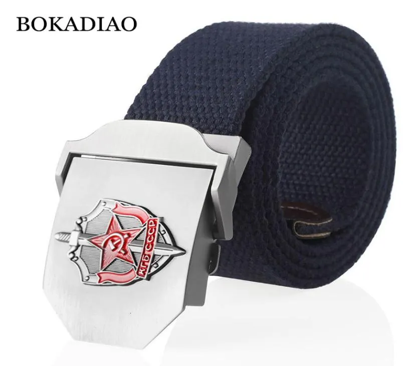 Bokadiao Menwomen Canvas Belt 3d Agent secret soviétique KGB Metal Buckle CCCP Army Beltes tactiques pour hommes Jeans jeans 4953982