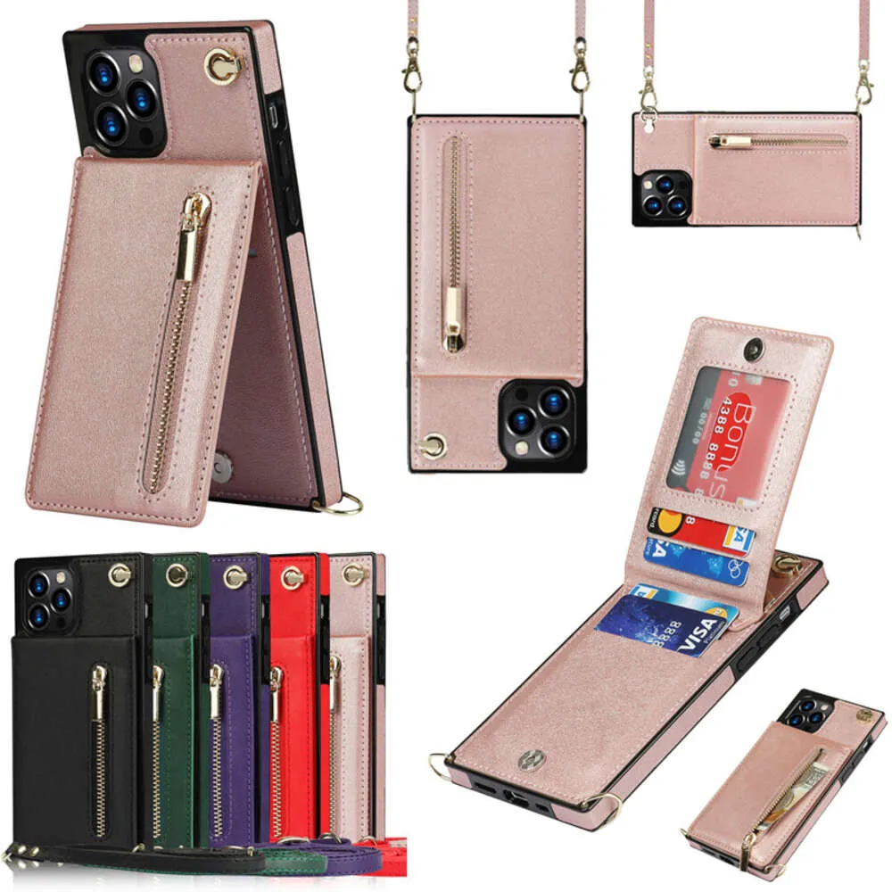 Voor iPhone 15 Pro Cross Body XR Zipper Lederen Case 14 Card Insert Telefoonbeschermingskas met magnetische gesp