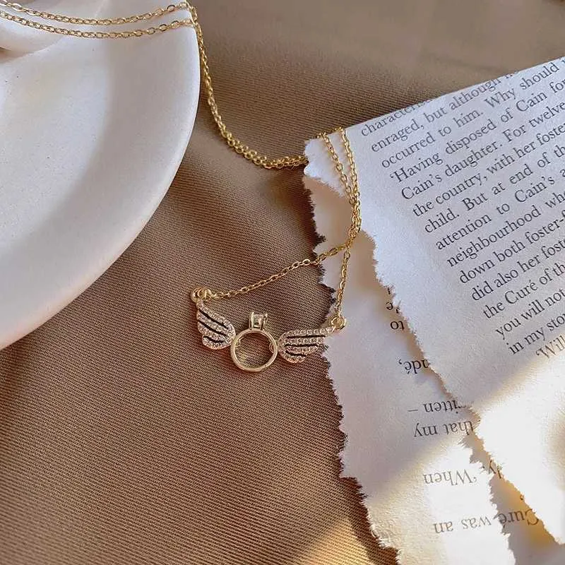 Pendant Necklaces Fashion Angel Lovely Necklace Simple and Small Wings Advertisement Ring Collar Chain Girl Gift_voghion.com