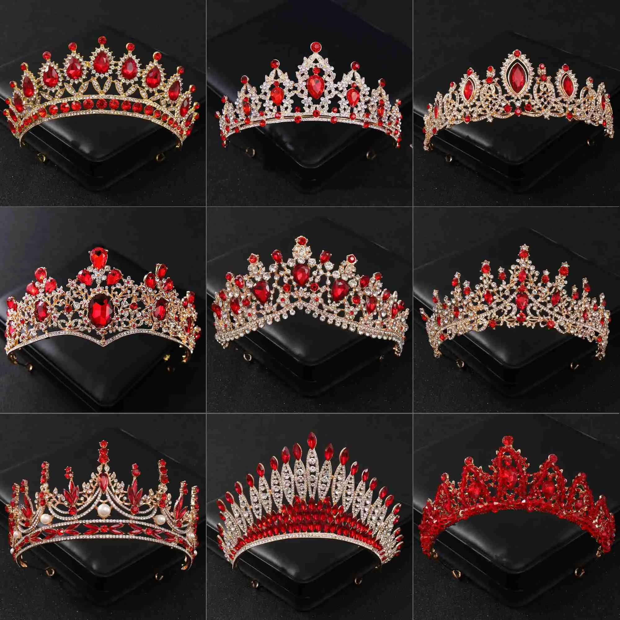 Cabelo de casamento Jóias barrocas de cristal vermelho coroa de noiva Royal Tiara PROM PROM PROM DIADEM DIADEM CELHO CHEIR ACESSÓRIOS DE CABELO JOIXAS D240425