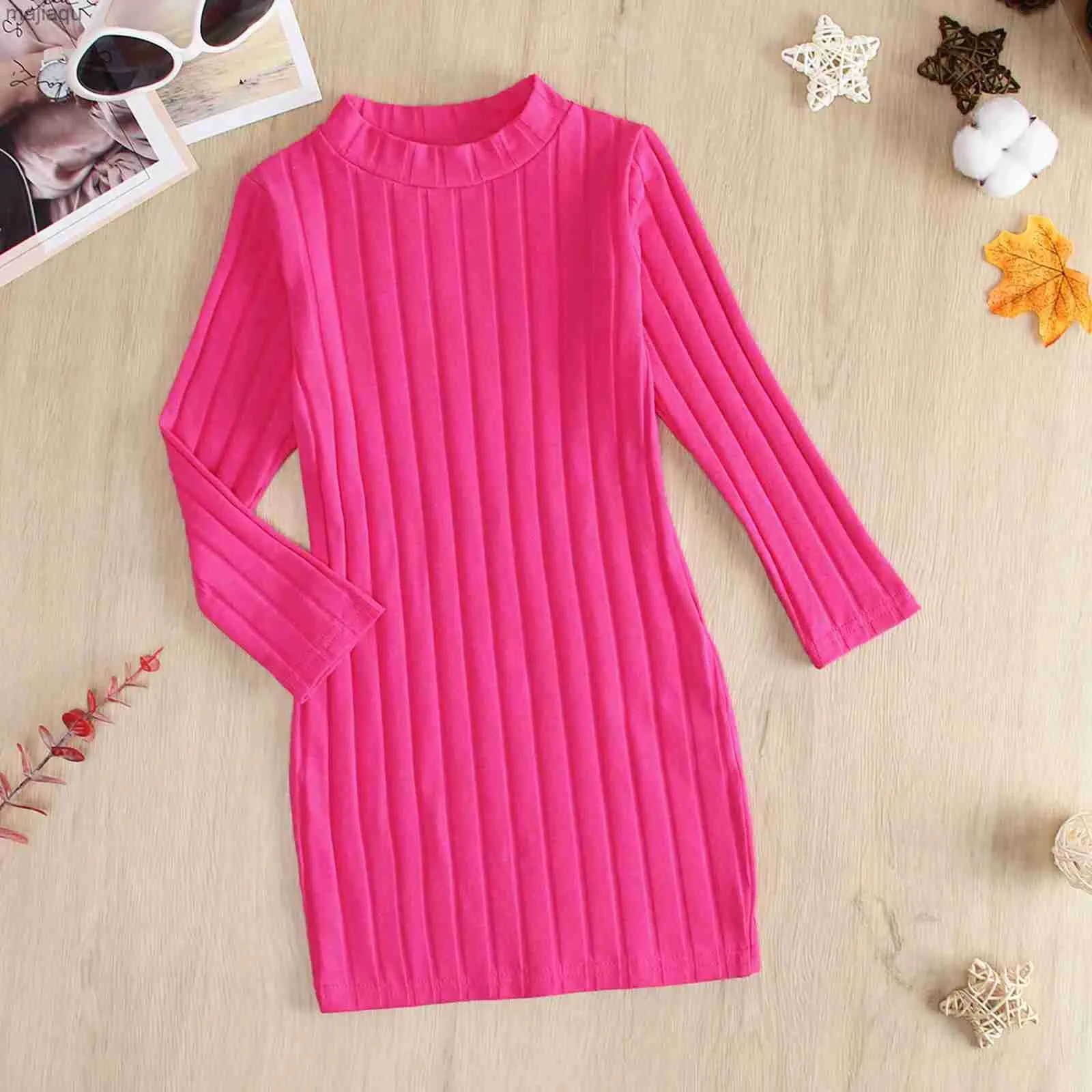 Girl's Dresses Kids Sweaters Knit Dress Geometric Sweaters Girls Autumn Winter Kids Turtleneck Casual Solid Color High Quality Girls VestidosL2404