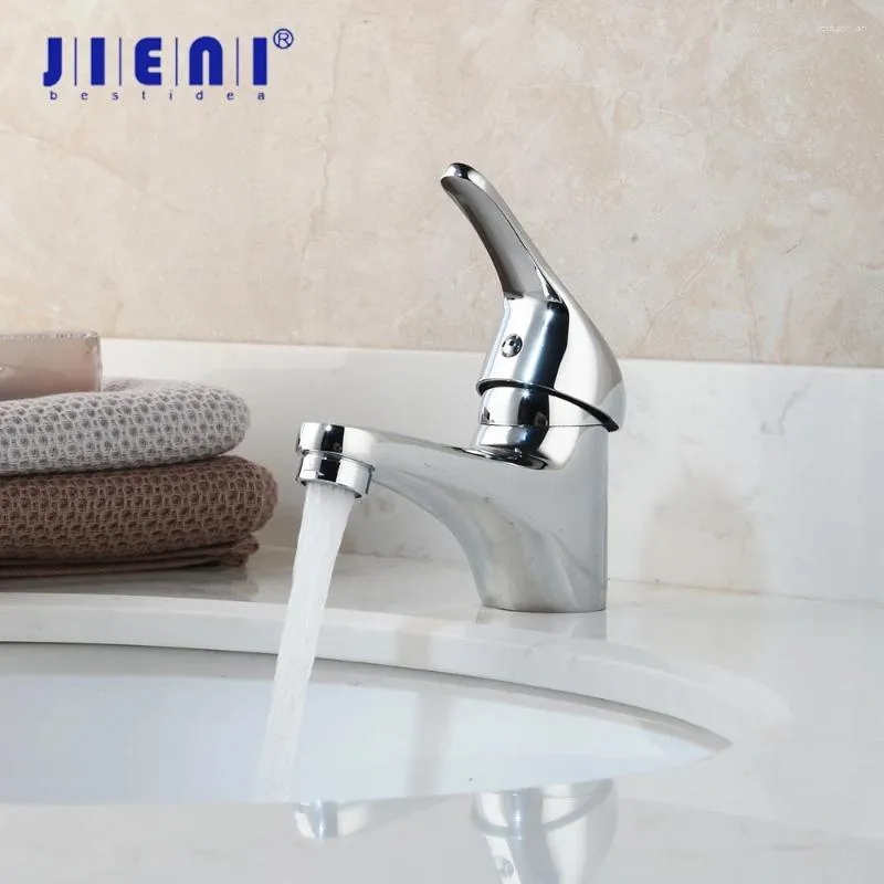 Bathroom Sink Faucets JIENI Chrome Polished Basin Mixer Tap Solid Brass 1 Handle Vessel Vanity Faucet Water