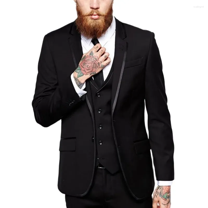 Trajes para hombres traje negro para hombre 3 piezas Blazer Blazer Notch Groomsmen para boda 2024 (pantalones de chaleco blazer)