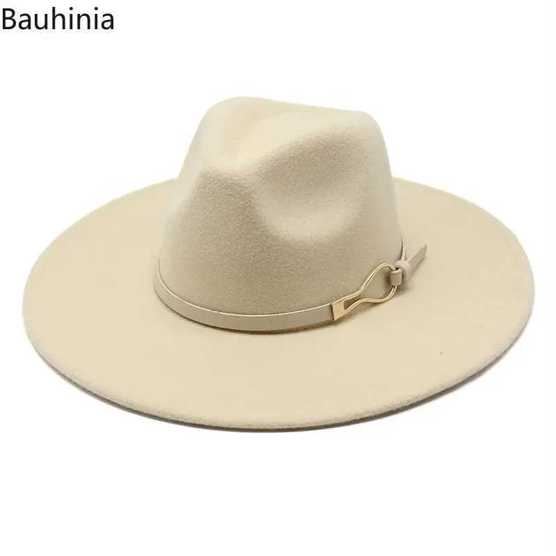 Шляпа шляпы с широкими кражами ковша шляпы Bauhinia Женская шляпа 9,5 см. Большой края шерсти, шерсть джазовые шляпы Fedora Новое формальное платье свадебные шляпы для женщин Sombreros de Mujer Y240425