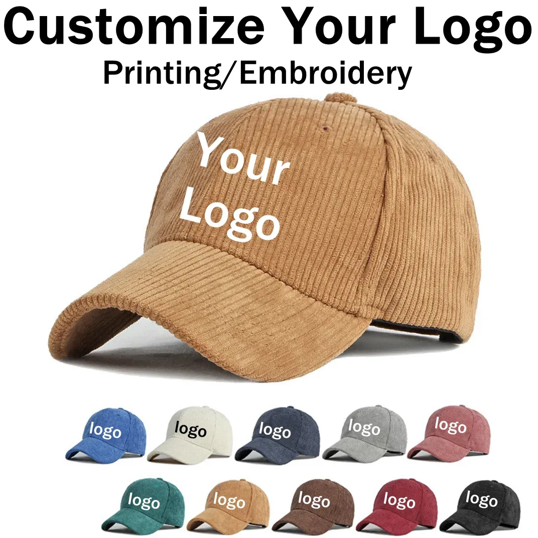 LOGO DE SOFTBOL Custom Winter Corduroy Baseball Cap para homens homens vintage Solid Snapback Hat Unisex Spring Autumn Bone Cap Gorro