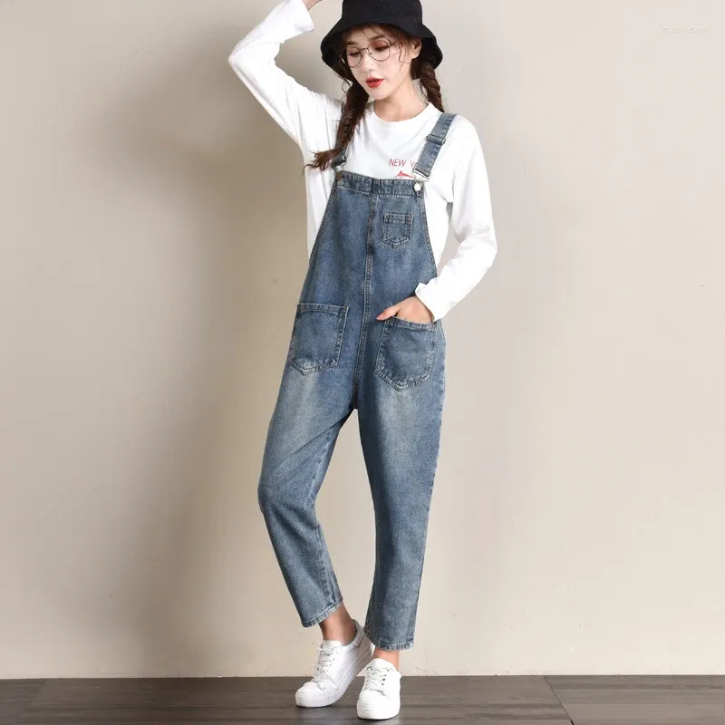 Dames jeans dames bretels jumpsuit denim strakke big pocky algehele casual plus size los