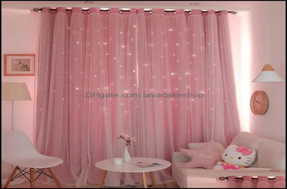 Curtain Window Treatments Home Textiles Garden Hollow Star Thermal Insated Blackout Curtains For Living Room Bedroom Blinds Stitch1067417