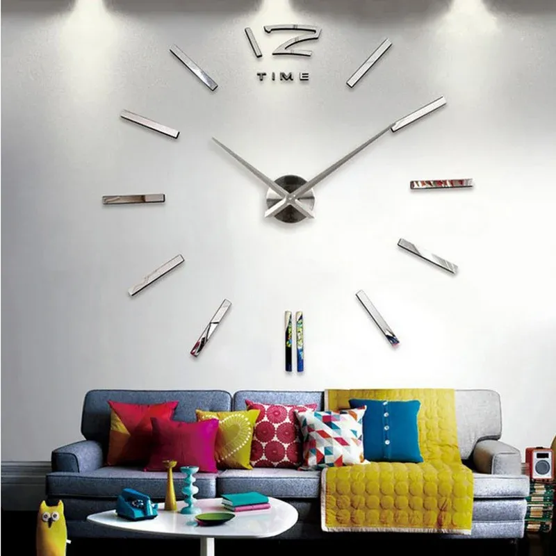 Horloges Vente murale horloge horloges 3d bricolage acrylique miroir autocollants salon quartz aiguille europe horloge livraison gratuite