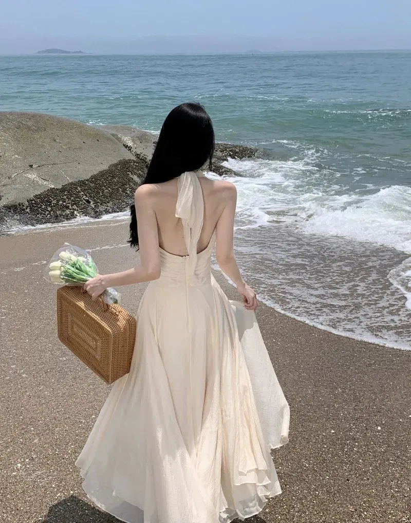 White Sleeveless Summer Dress Knee-Length Polyester V-Neck Empire Waist A- Line Vintage Style from Dhgate Basic & Casual Dresses - price 67.74