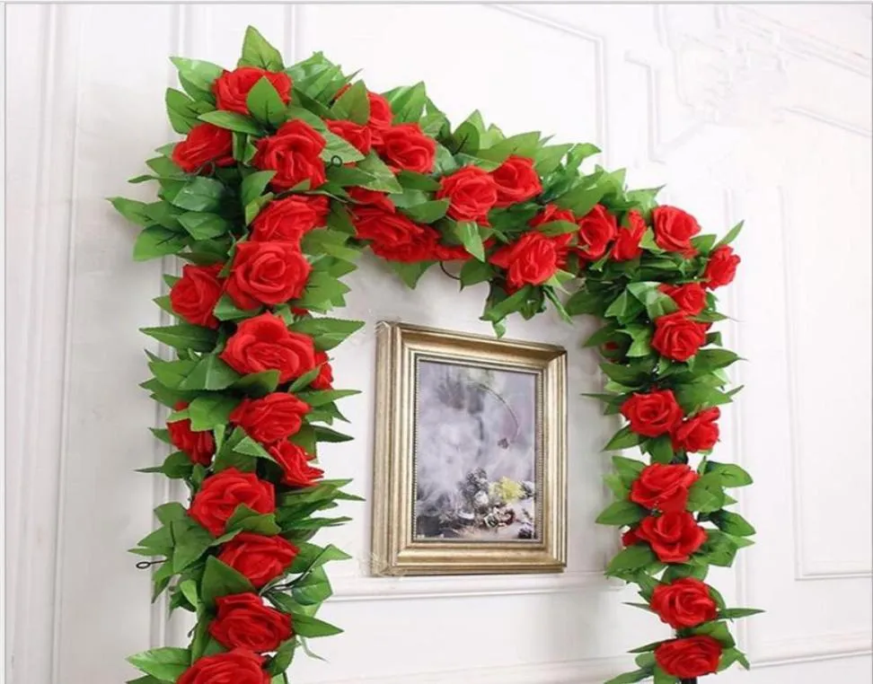 Fleurs décoratives couronnes 250cmlot roses de soie Ivy vigne avec feuilles vertes pour décoration de mariage à la maison fausse feuille bricolage suspendu gar6310633