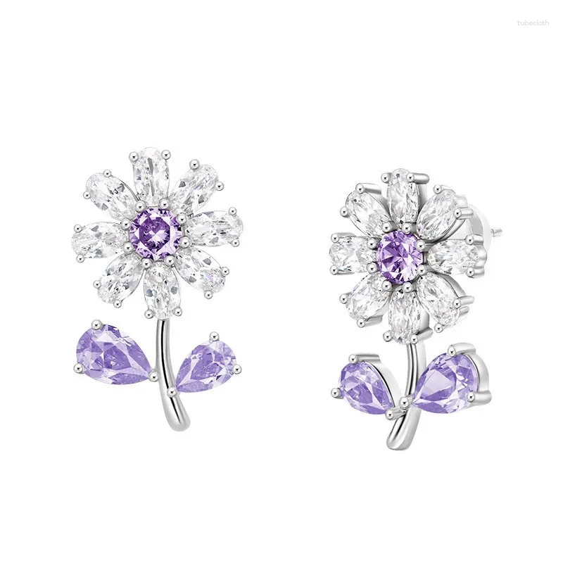 Boucles d'oreilles Stud Huitan Bling Flower Femmes Purple / Yellow Cubic Zirconia ACCESSOIRES FLORALES AESTHÉTÉ