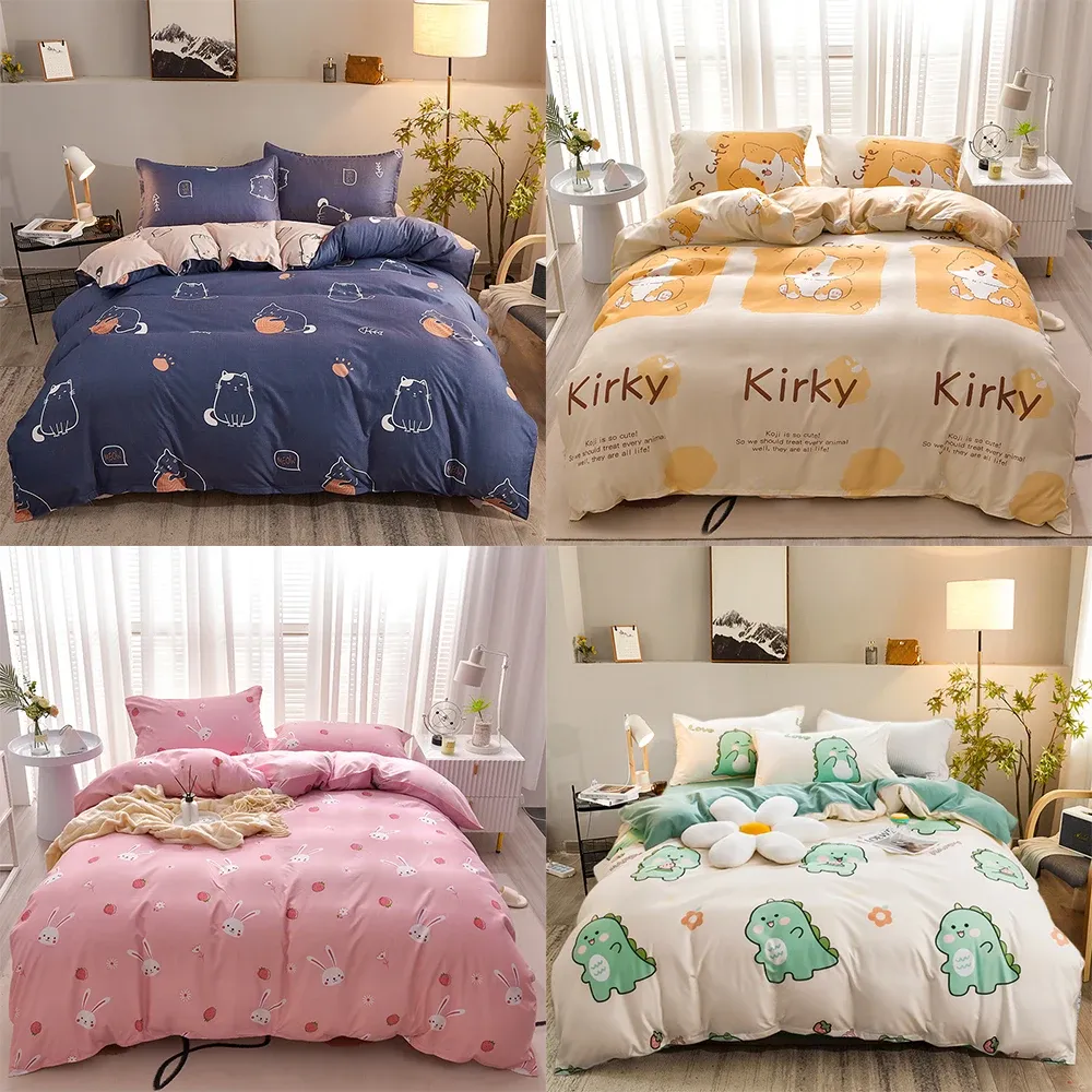 Kussen Yanyangtian Cartoon Patroon 4 -koppig platte vel quilt cover kussensloop kussensloop Familie laken kinderbeddenset 4 -stuk set