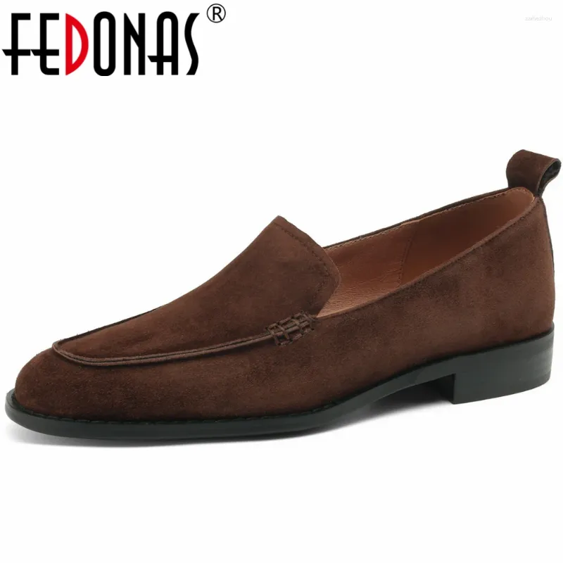 Casual schoenen fedonas lage hakken vrouwen pompen retro ronde teen echt leer 2024 lente zomer beknopt werkende vrouw loafers