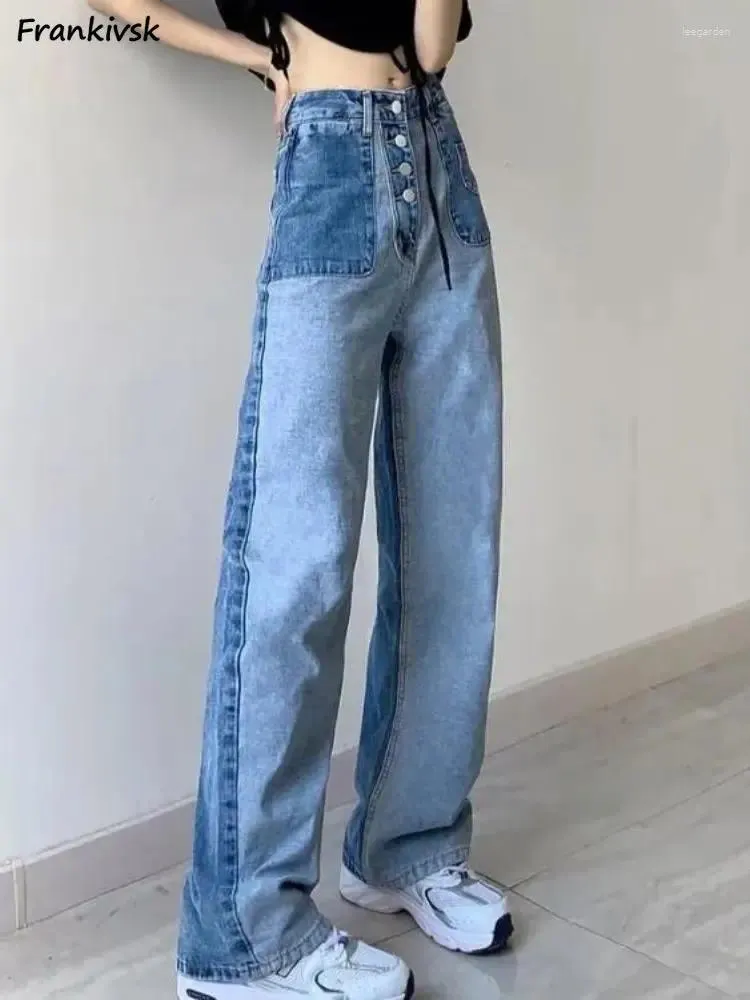 Dames jeans wide been dames chique zomer hiphop tieners broek mode patchwork deisgn y2k all-match kleding gewassen hoge taille gezellig