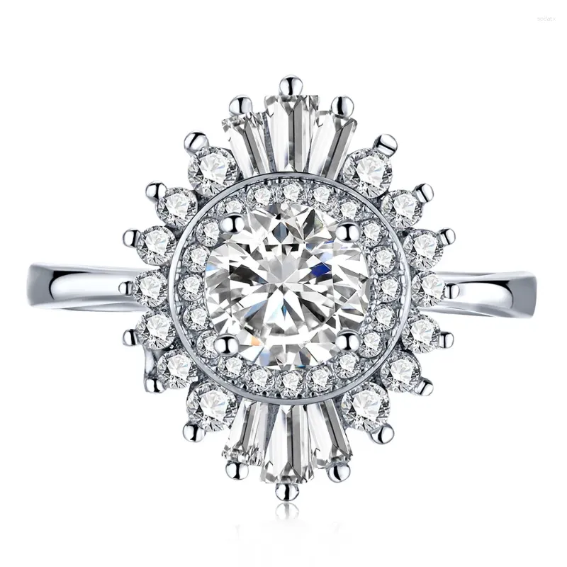 Ringos de cluster S925 Imitação de prata Mosonita Diamante Ring Sunflower Small e Fresh Flor Fresh