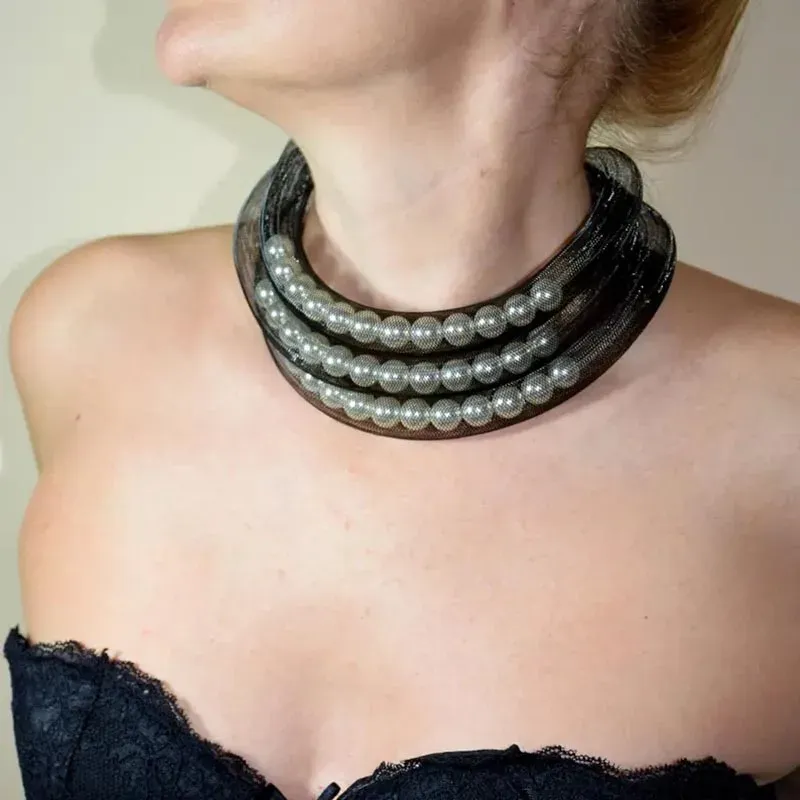 Colares de colares de colares de cadeia Mulheres Mesh Mesh Combatir Pearl Boho Gothic Colares artesanais Jóias 2024 Novo designer Luxo