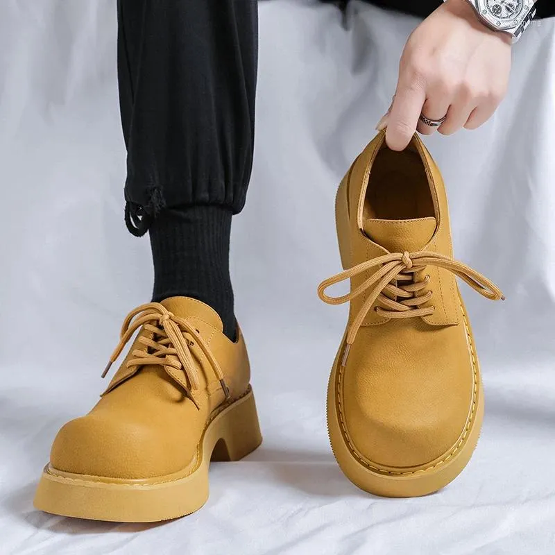 Casual Shoes Original Design 2024 S/a Street Teenagers Style Yellow Leather Height Increasing For Men's Daily Dress Hombre