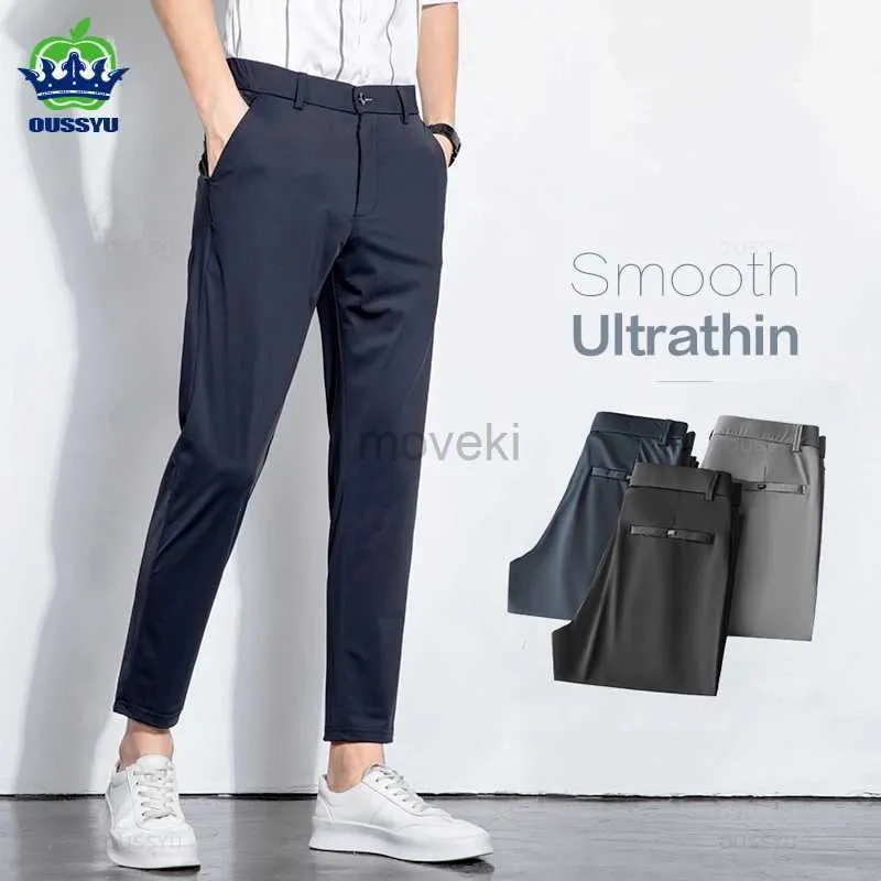 Men's Pants Summer Stretch Suit Pants Men Thin Business Solid Color Slim Ankle-Length Casual Formal Office Trousers Male Plus Size 28-38 d240425