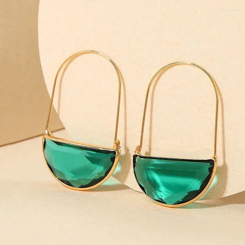 Dangle Earrings Vintage Green Multi Color Cut Crystal Semi-circular With Gold-plated Geometric Women Holiday Party Accessories
