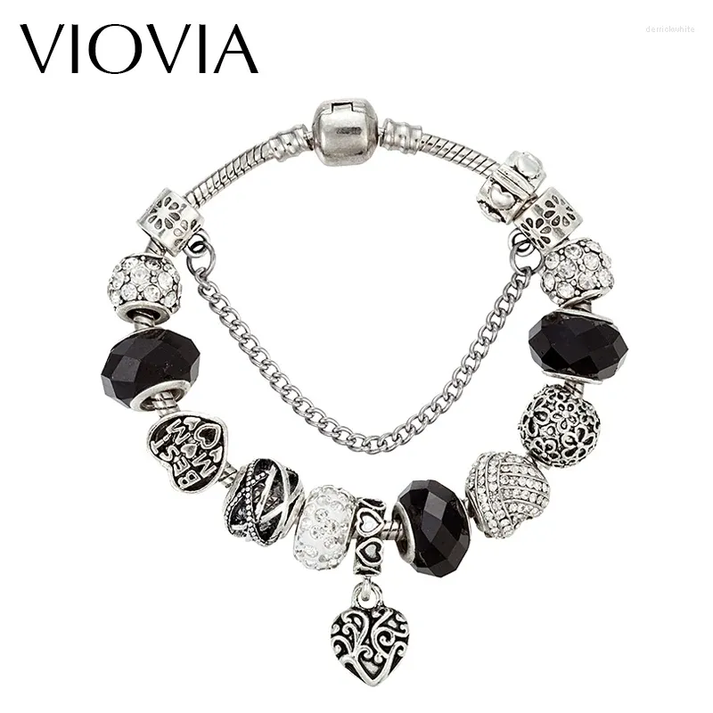 Bracelets de charme Bracelet Bracet de marque Viovia Bracelet Unique Black Crystal For DIY Perles Bangles Bijoux Gift B16124