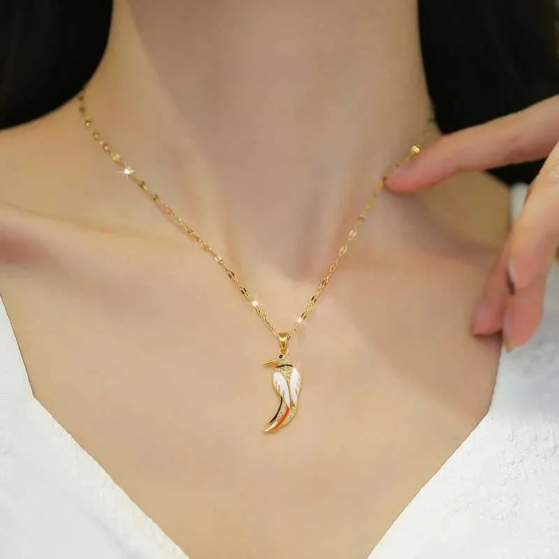 Collane in acciaio smaltato Kivid Collana con uccelli Ciondolo Catene lunghe Girocollo Smalto di moda Gioielli animali per donne Regalo ragazza_voghion.com