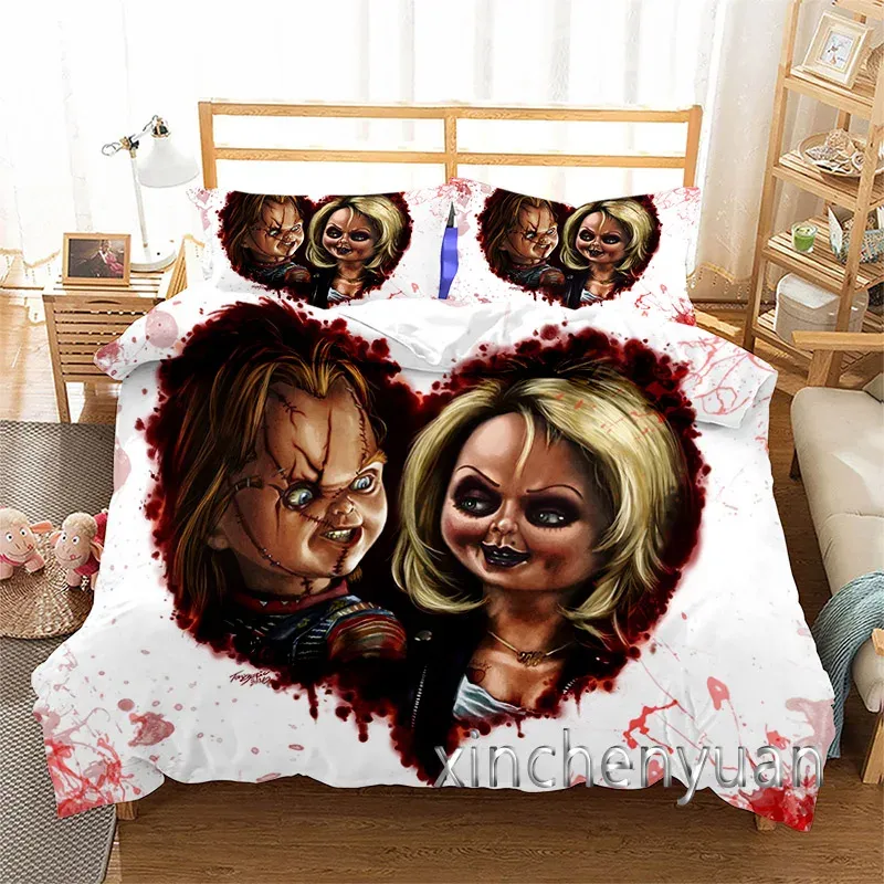 Ensemble du film d'horreur Chucky 3D Couche de couette imprimée ensemble Twin Full Queen King Size Litding Ensemble de lit de lit de lit pour Young K59