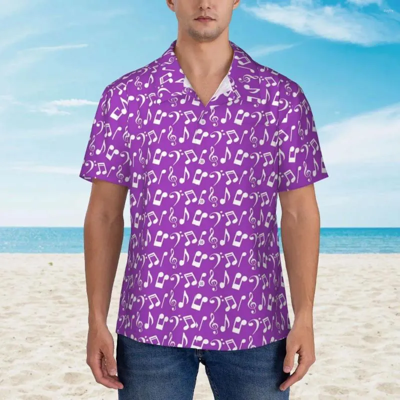 メンズカジュアルシャツのメモビーチシャツ紫と白ハワイの男性クールなブラウス半袖Y2K面白いデザイントップ
