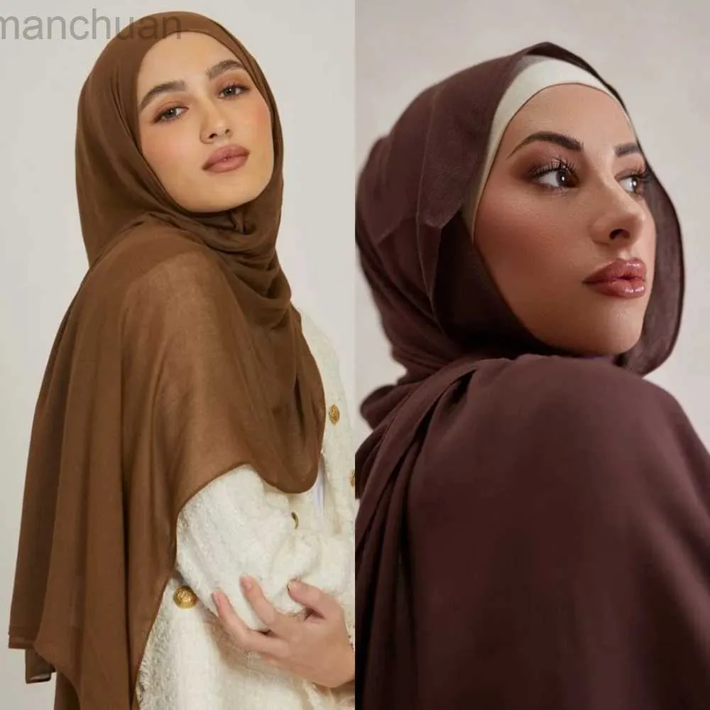 Hijabs neue solide Baumwollviskose Hijab für Frauen muslimische Schal Großgröße Schals Foulard Islam Head Wraps Kopftücher Ramadan Schal Bandana D240425