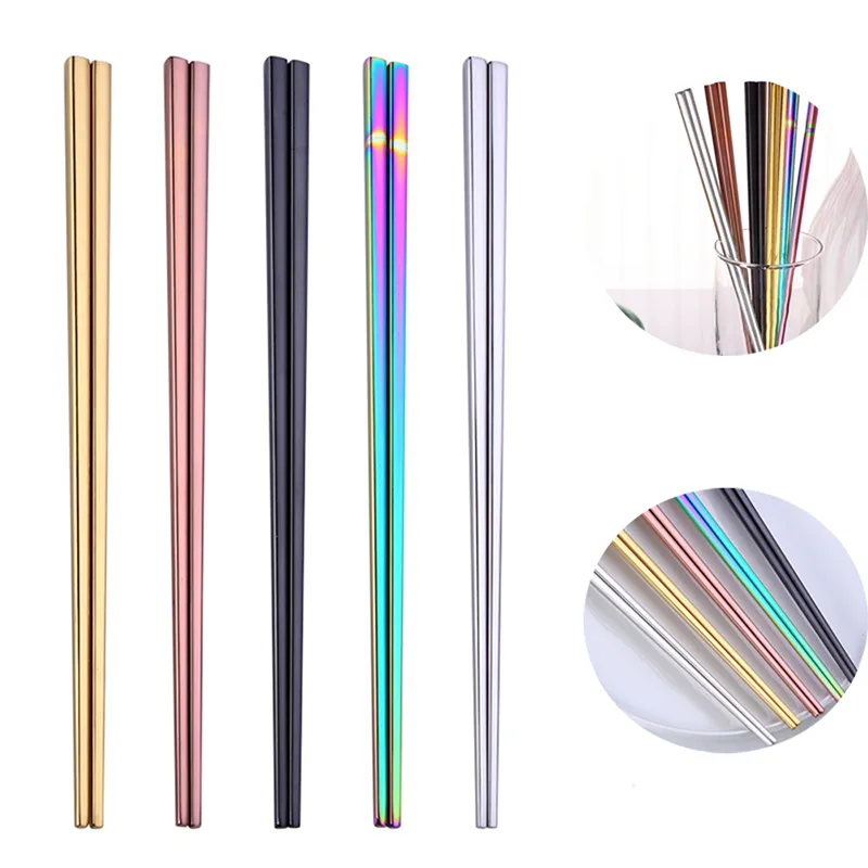 304 Stainless Steel Chopsticks Square Chopstick Flatware Cutlery Home Hotel Simple Style Tableware
