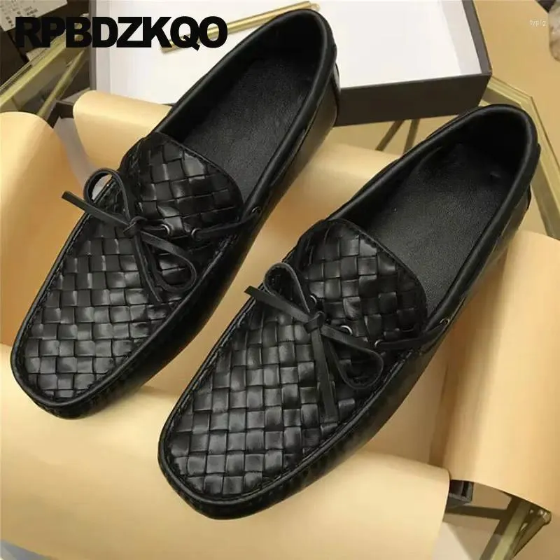 Chaussures décontractées Haute qualité Slip sur les mocassins Moccasins Mocasins Piste noire Designer Men Woven Le cuir léger Flats Luxury Grand Taille