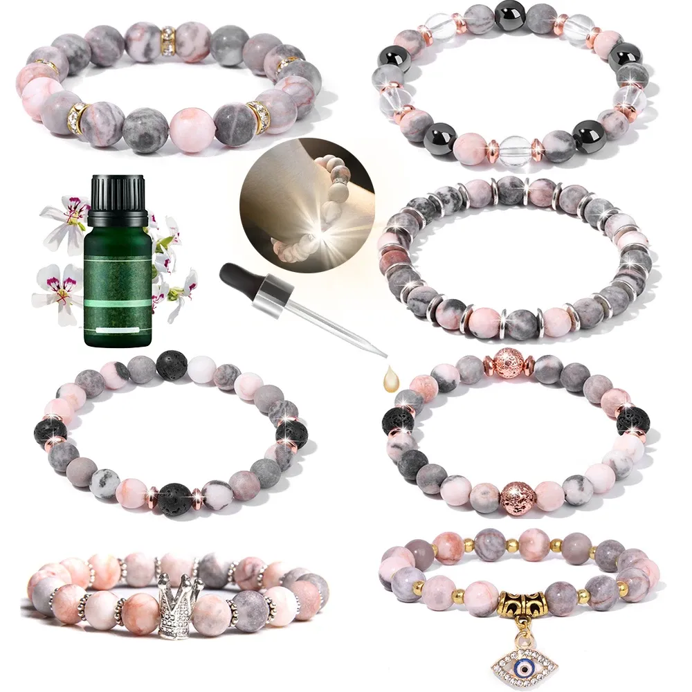 Strands Healing Rosa zebra rosa bracciale in pietra femminile Energia zebra naturale zebra jaspers gioielli braccialetti maschio braccialetti yoga diffusore olio essenziale