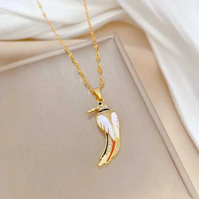 Collane in acciaio smaltato Kivid Collana con uccelli Ciondolo Catene lunghe Girocollo Smalto di moda Gioielli animali per donne Regalo ragazza_voghion.com