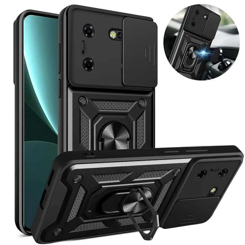 Cell Phone Cases For Tecno Pova 5 Phone Case Slide Camera Protection Phone Case For Tecno Pova 5 Pova5 Armor Car Magnetic Ring Holder Back Cover 240423