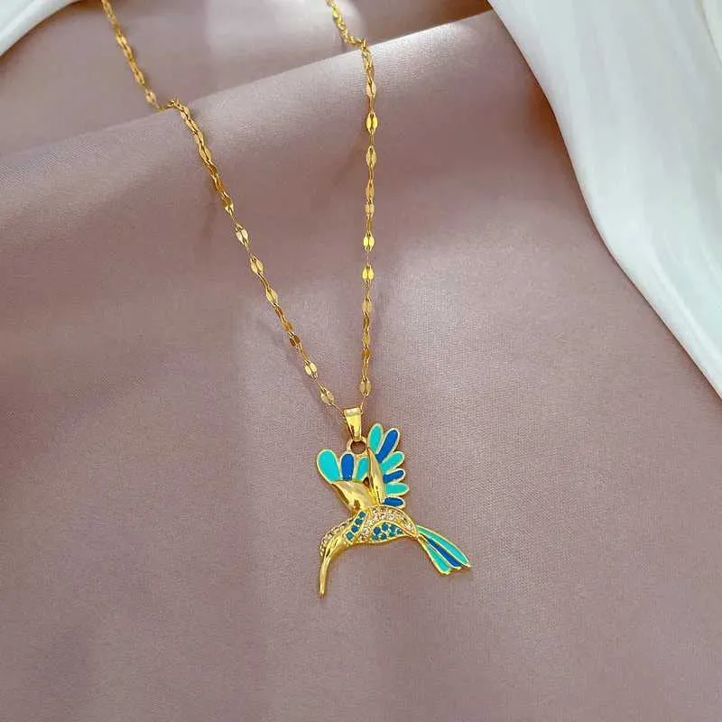 Collane in acciaio smaltato Kivid Collana con uccelli Ciondolo Catene lunghe Girocollo Smalto di moda Gioielli animali per donne Regalo ragazza_voghion.com