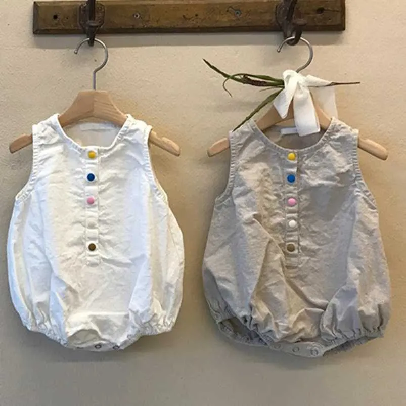 Rompers linnen katoenen jongens romper zomer mouwloze baby jumpsuit voor peuter jongens kleding meisjes overalls kinderen bodysuit outfits h240425