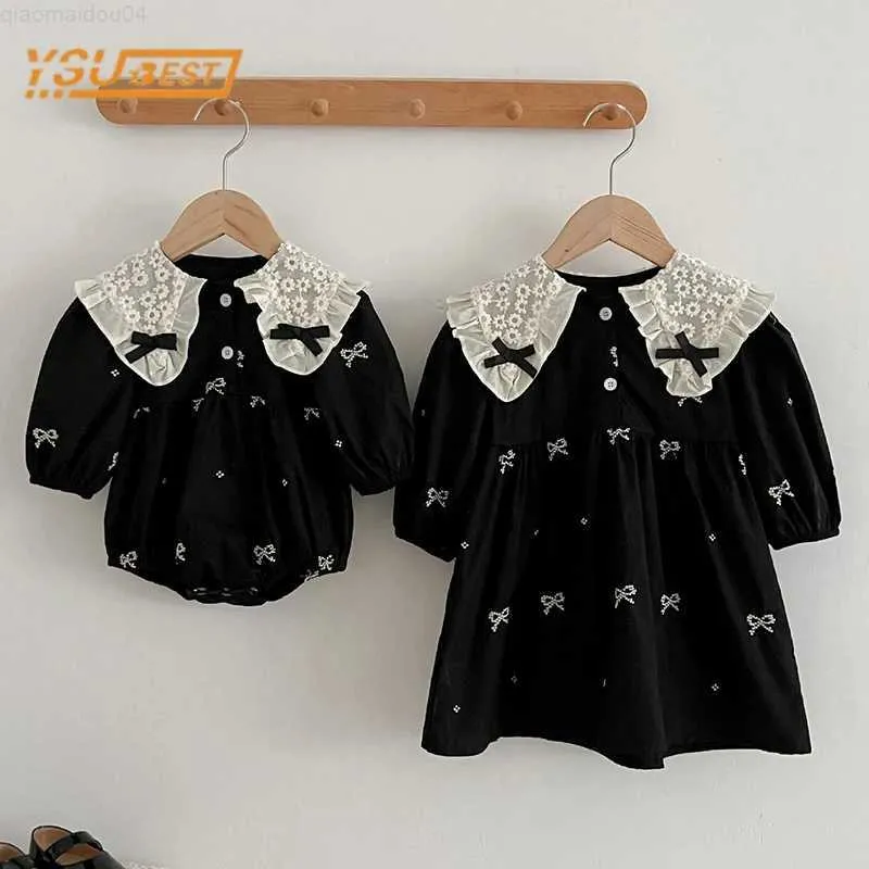 Robes de fille Nouveaux enfants bébé filles à manches longues doux broder sœurs ROMMER