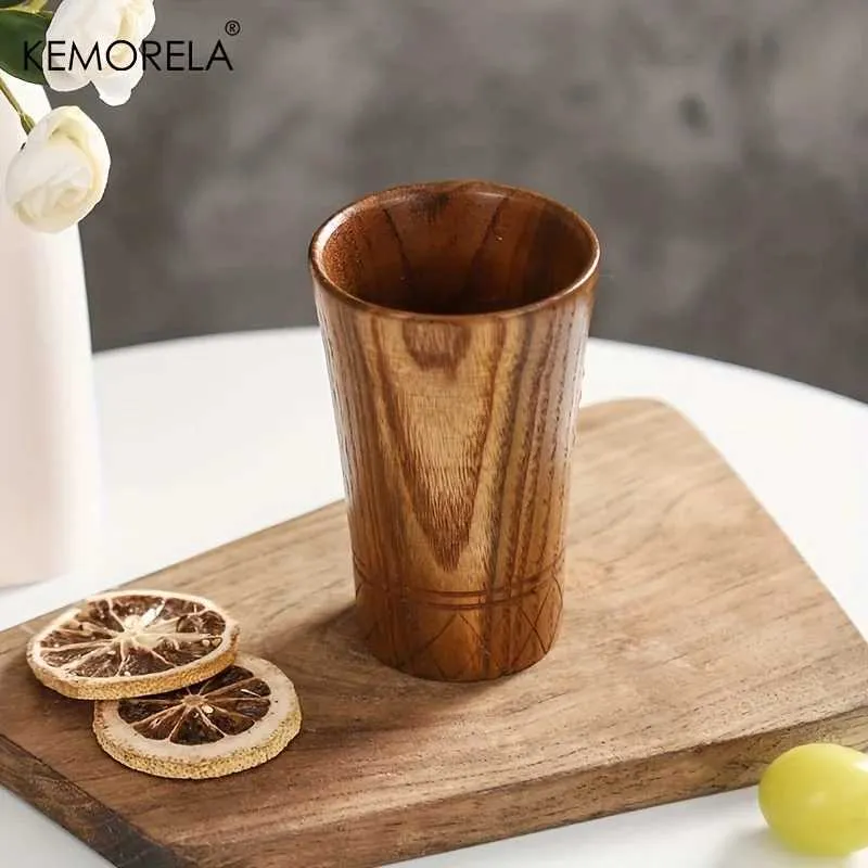 Tumblers Wooden Tea Cups Handmade Natural Japan Style Beer Coffee Milk Water Cup Kitchen Bar Drinkware For H240425